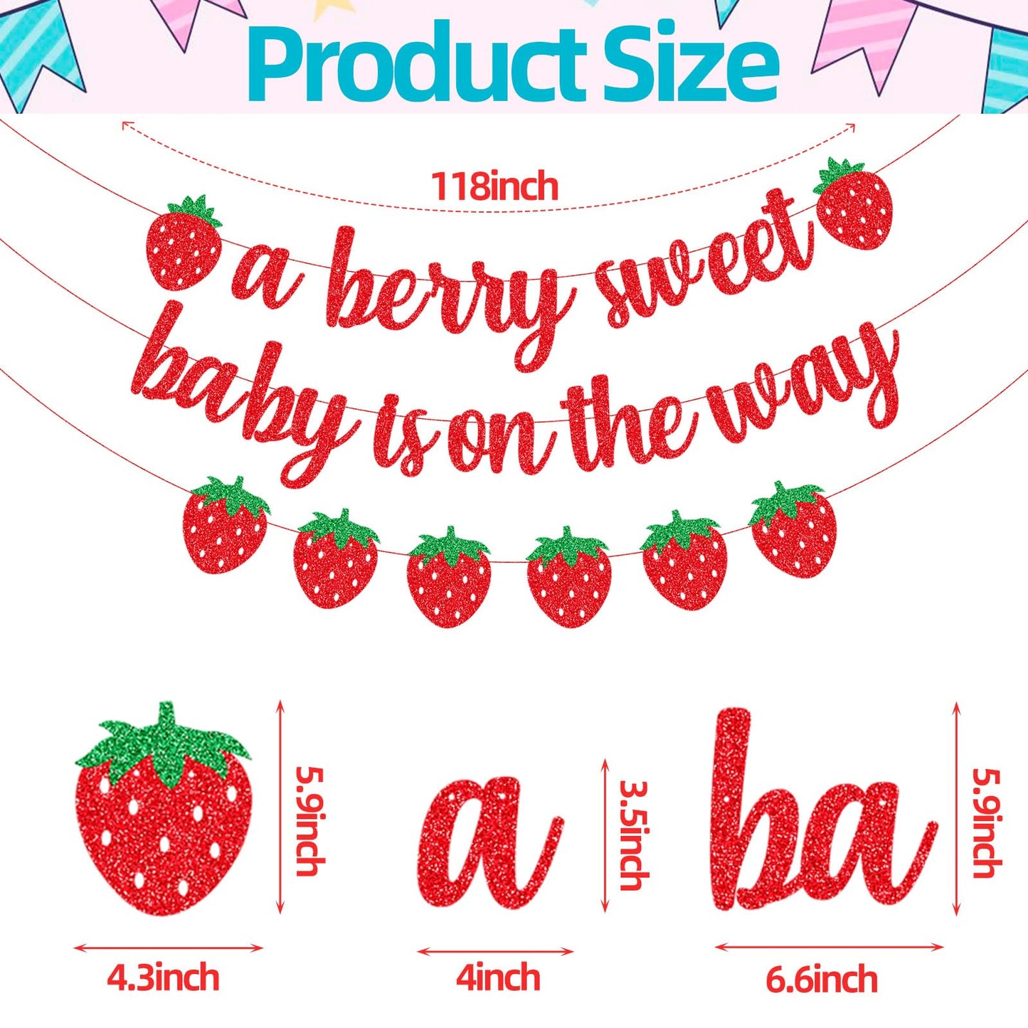 A Berry Sweet Baby Is On The Way Banner with Strawberry Garland, Berry Fruit Themed Baby Shower Gender Reveal Decorations, Summer Garland Photo Prop