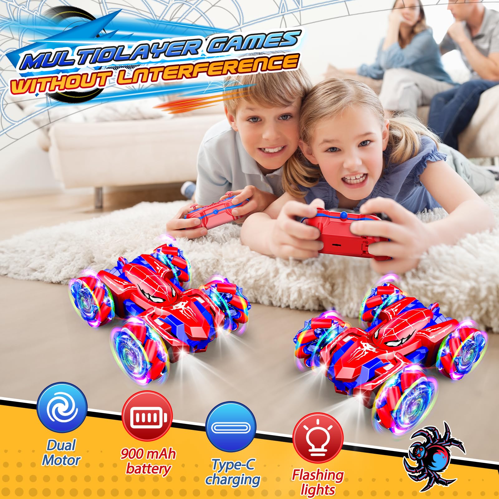 Double Sided Remote Control Car for Boys 4-7, 360° Rotating 2.4GHz Fast Stunt Rechargeable 4WD RC Car Toys for Boys 4-6 5-7 8-13 Outdoor Birthday