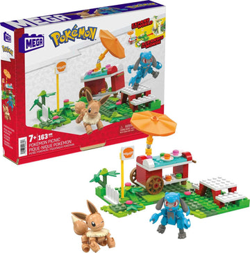 MEGA Pokémon Action Figure Building Toys Set, Pokémon Picnic With 193 Pieces, 2 Poseable Characters, Eevee and Riolu, Gift Idea For Kids