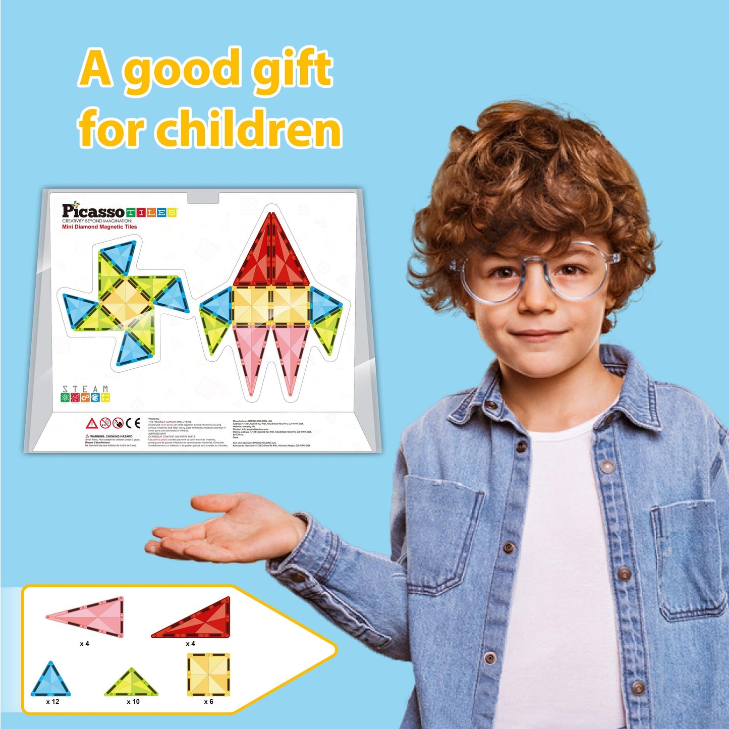 PicassoTiles 36pcs Mini Size Magnetic Tiles Magnet Toys Diamond Series Sensory Construction Building Blocks Set STEM Learning Travel Size Educational