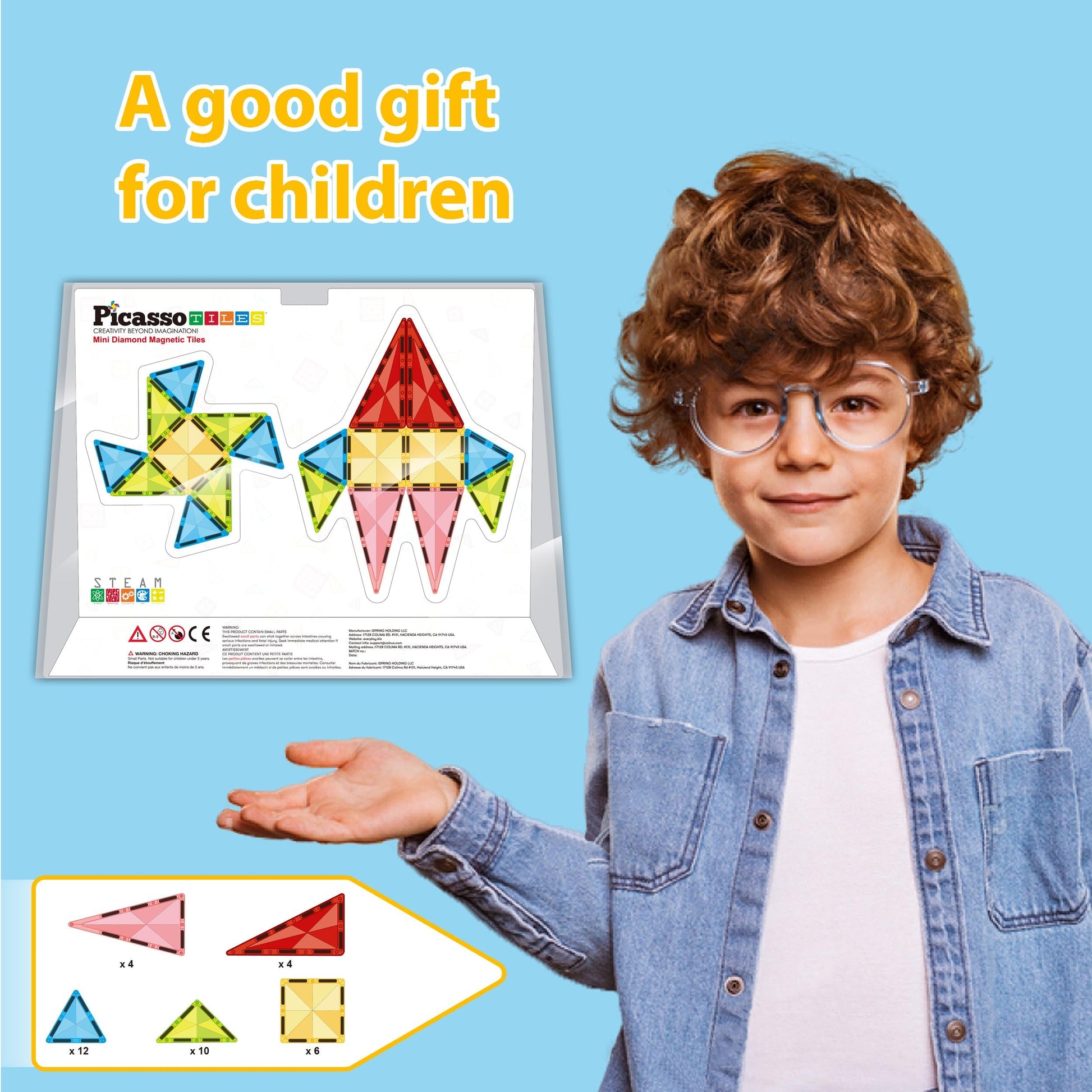 PicassoTiles 36pcs Mini Size Magnetic Tiles Magnet Toys Diamond Series Sensory Construction Building Blocks Set STEM Learning Travel Size Educational