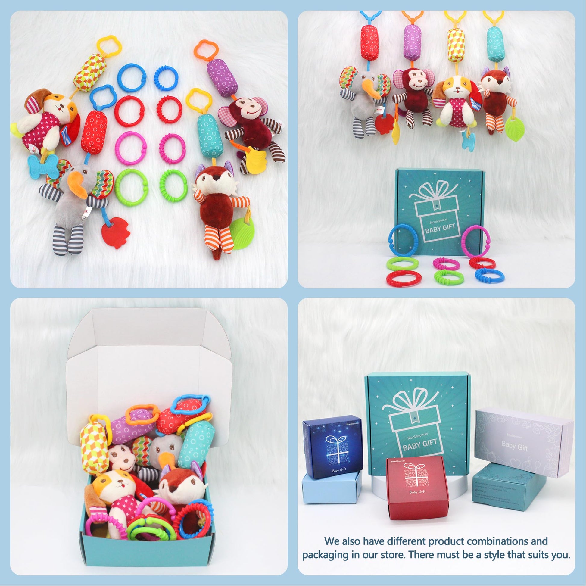 Baby Car Seat Toys, Infant Soft Plush Rattle, Cute Animal Doll,Early Development Hanging Stroller Toys for Newborn Boys Girls Gifts (12 PCS)