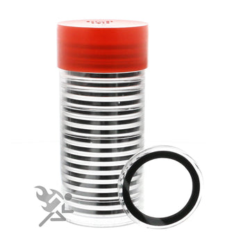 OnFireGuy Red Cap Tube & 20-Pack 38mm Black Ring Coin Holders for Silver Dollars | Protective Coin Cases for 1oz Silver Morgan Peace Eisenhower