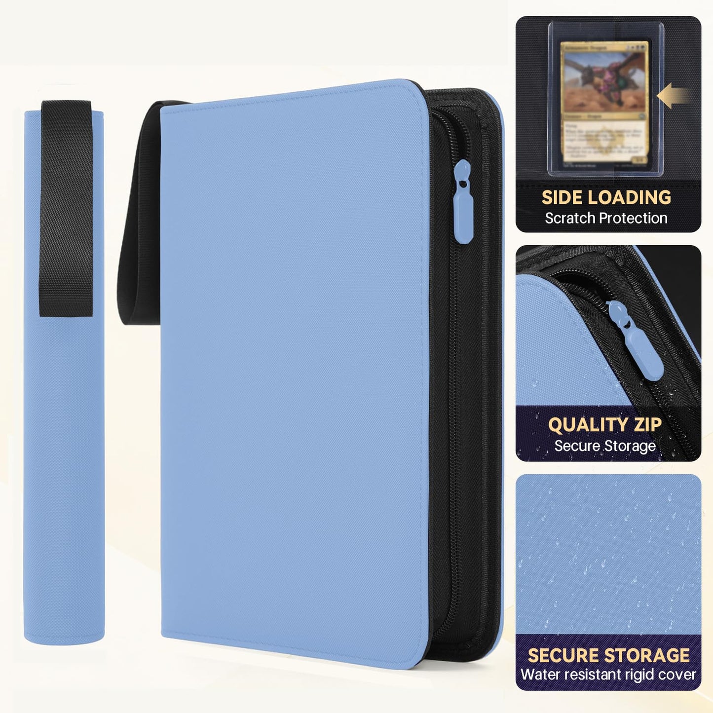 Zippered Toploader Binder,4-Pocket Card Binder for 3x4" Rigid Top Loaders, Holds 128 Toploaders,Premium Diamond PU Leather Trading Card Album for