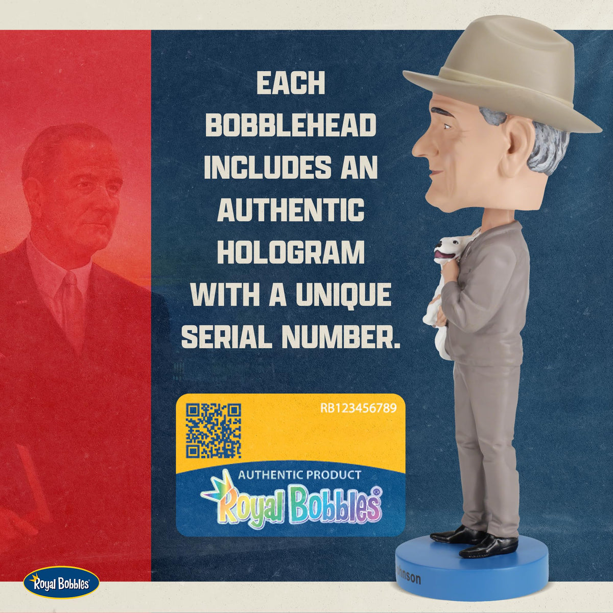 Royal Bobbles Lyndon B. Johnson “LBJ”, 36th President of the United States - American History Collection - 8.5 Inches Tall - Collectible Bobblehead