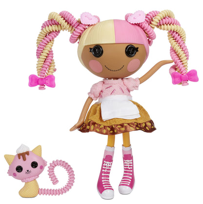 Lalaloopsy Silly Hair Scoops Waffle Cone Doll & Pet Cat, 13" Ice Cream Multicolor Hair Styling Doll & 11 Accessories, Salon Playset - Kids Gifts, Toys