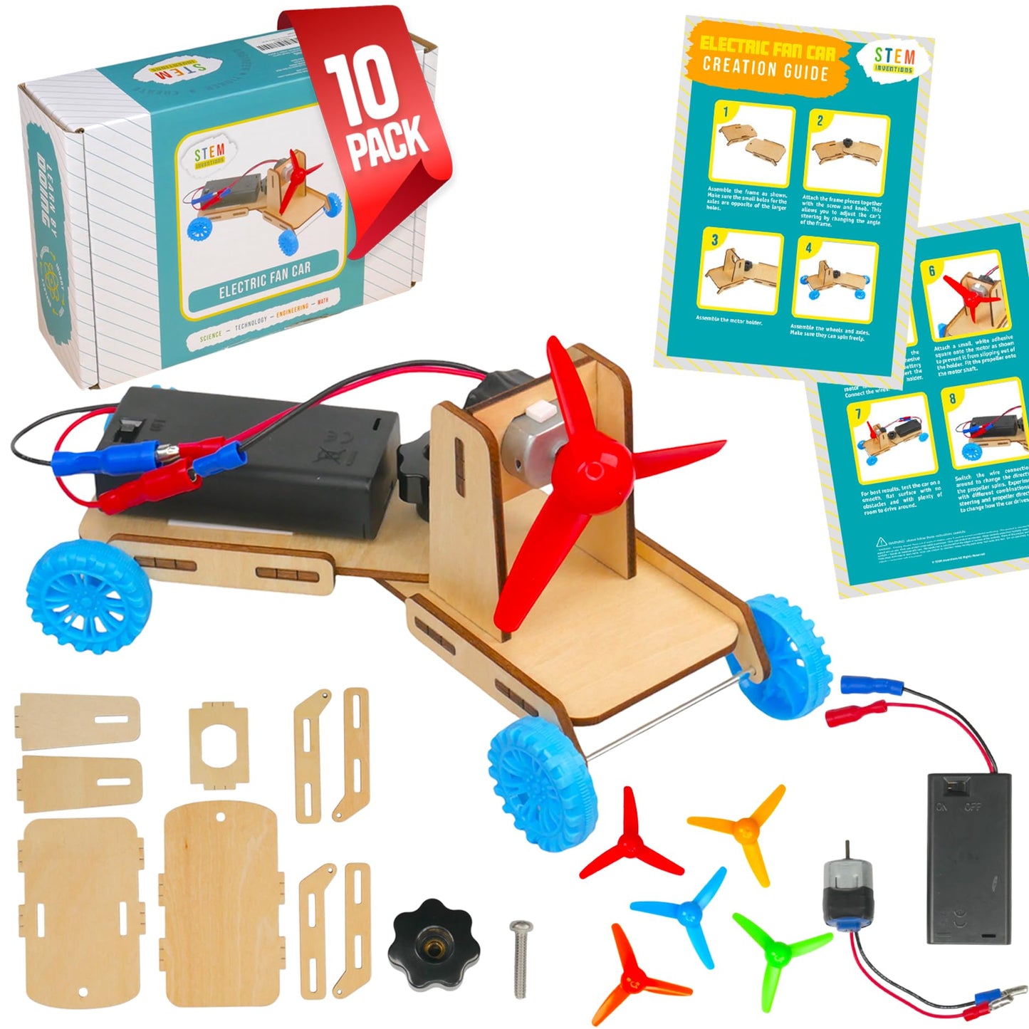 Propeller Car Kit, 10-Pack - Motorized Fan-Powered STEM Racers, Ages 8+