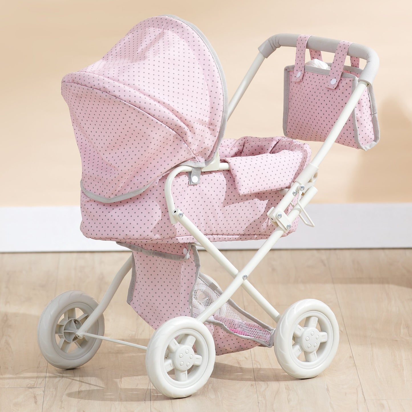 Olivia's Little World Buggy-Style Baby Doll Stroller with Retractable Canopy, Storage Underneath, Detachable Bassinet, Travel Nursery Bag, Comfortable