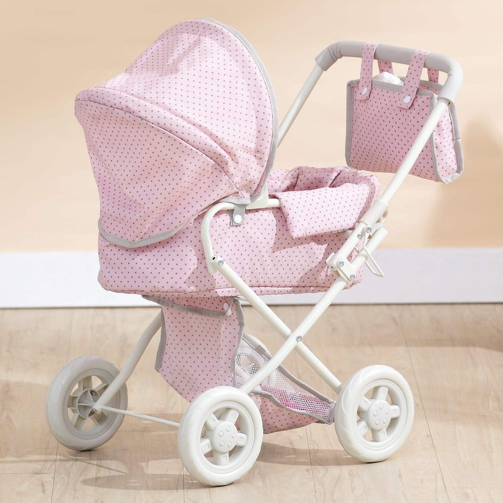 Olivia's Little World Buggy-Style Baby Doll Stroller with Retractable Canopy, Storage Underneath, Detachable Bassinet, Travel Nursery Bag, Comfortable