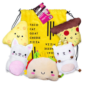 Taco Cat Goat Cheese Pizza Wildly Entertaining Plush Mittens Set | Official Game Accessories Bundle 5 Character Plush Mittens, 1 Drawstring Bag,