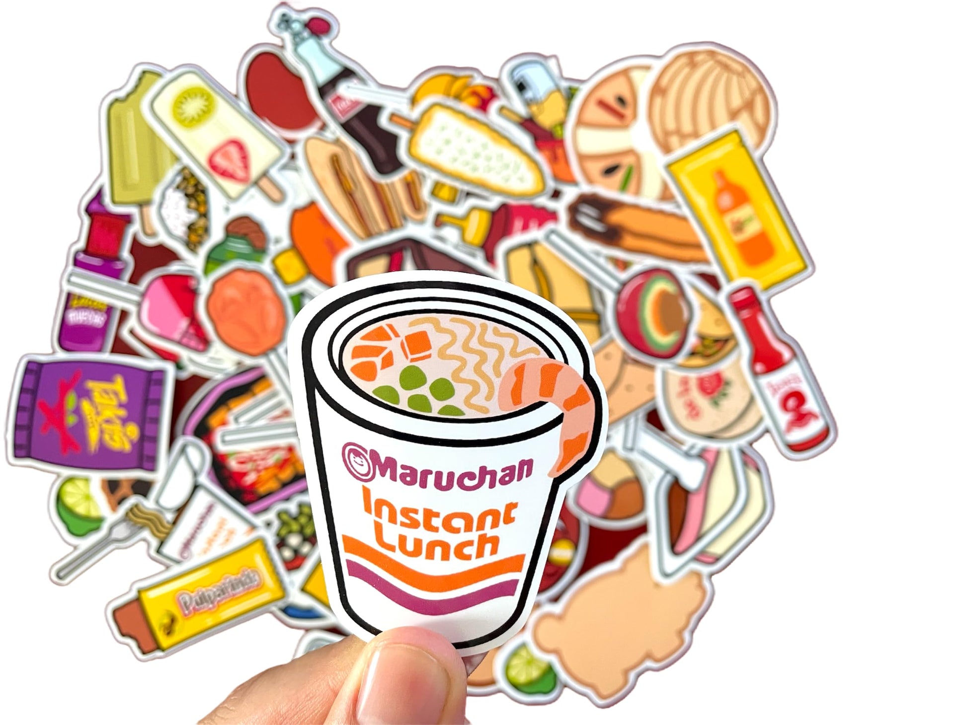 mundo hogar Mexican Food Vinyl Stickers, Snacks and Candy Stickers, Water Resistant, Set of 60, White