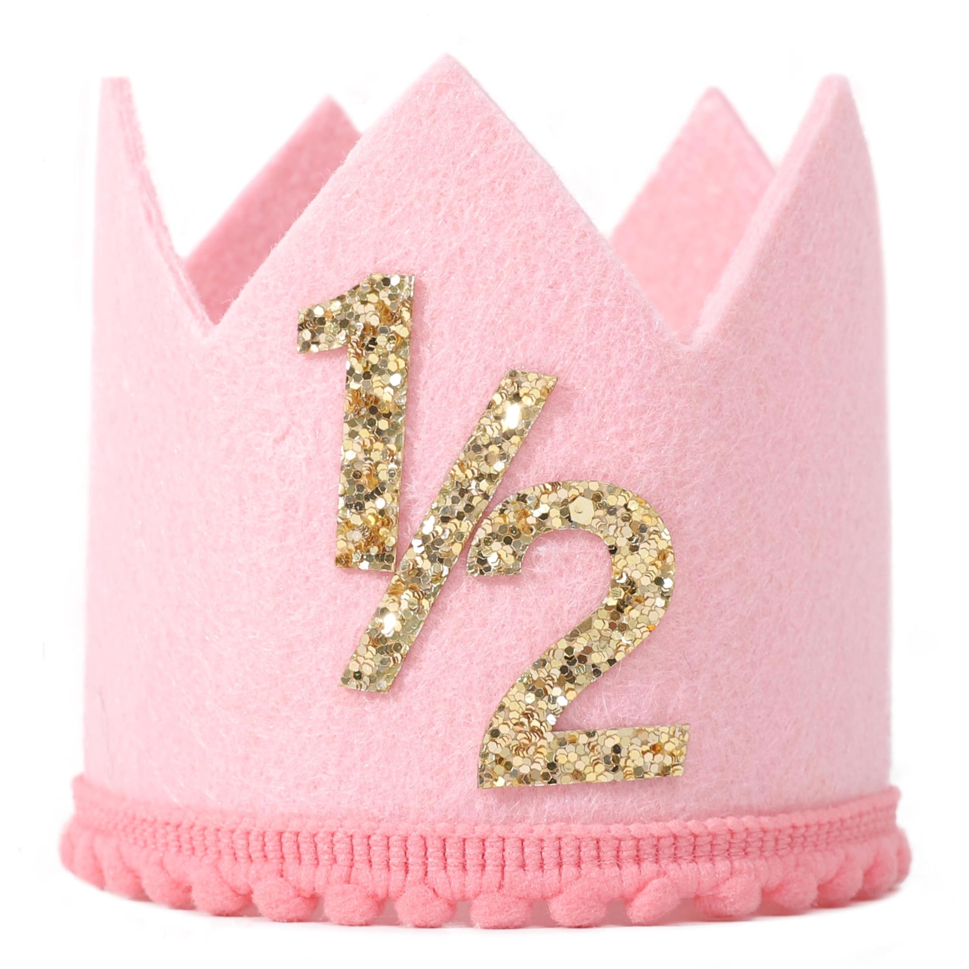 SYESQL Half Birthday Crown - 1/2 Birthday Hat for Baby Girls/Boys (Gold Pink)