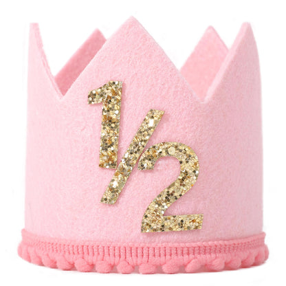 SYESQL Half Birthday Crown - 1/2 Birthday Hat for Baby Girls/Boys (Gold Pink)