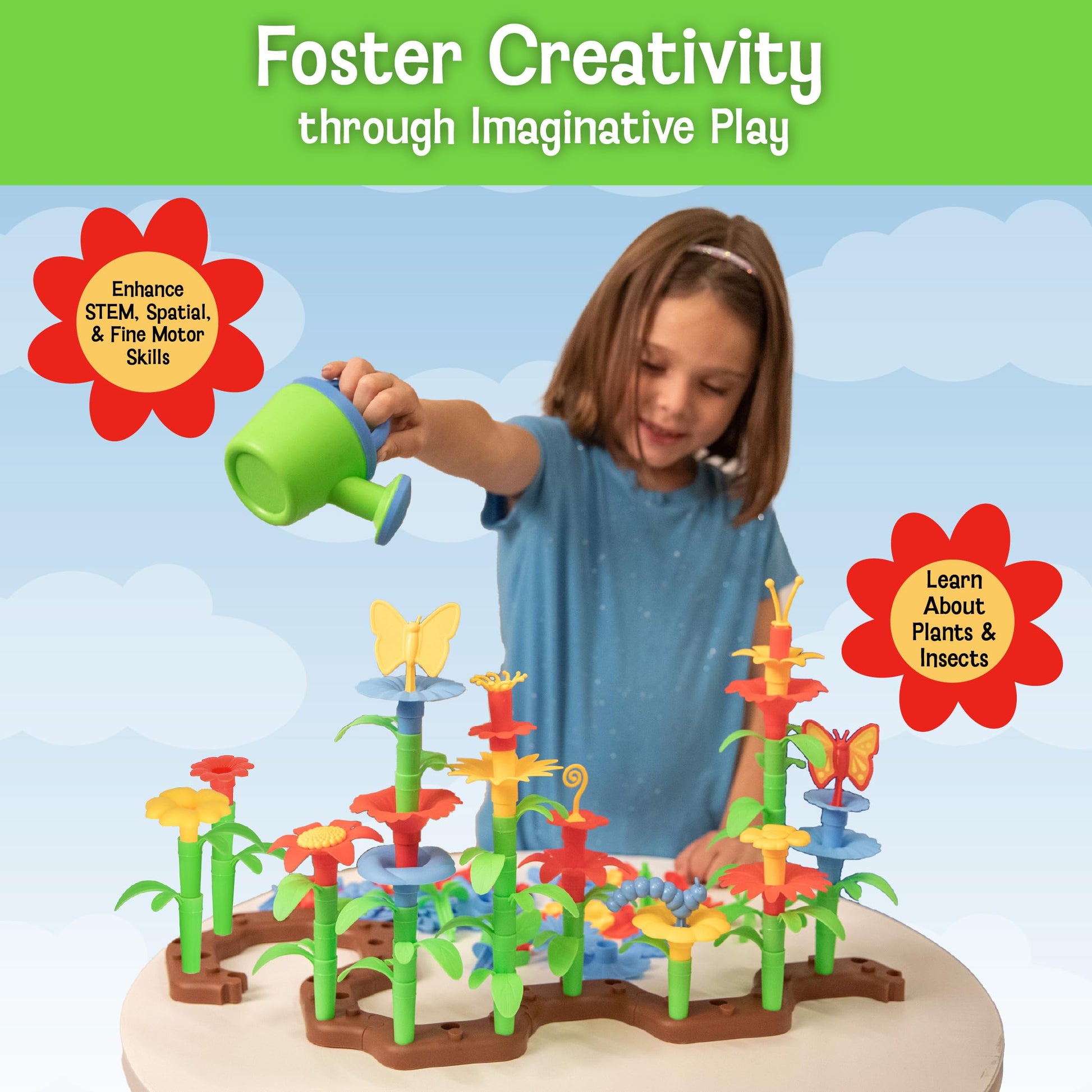 MindWare Flower Building Toy Set for 3 4 5 6 7 Year Old Girls and Boys, Preschool and Kindergarten STEM Educational Building Toys for Kids Ages 4-8