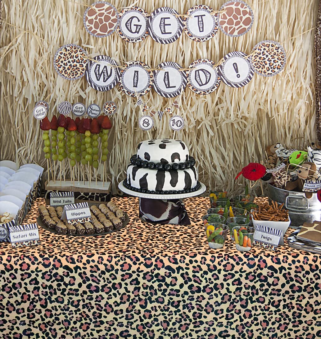Hegbolke 5Pcs Leopard Table Covers - 54 x 108 Cheetah Print Tablecloth for Jungle Safari Animal Baby Shower Birthday Party Decorations Supplies