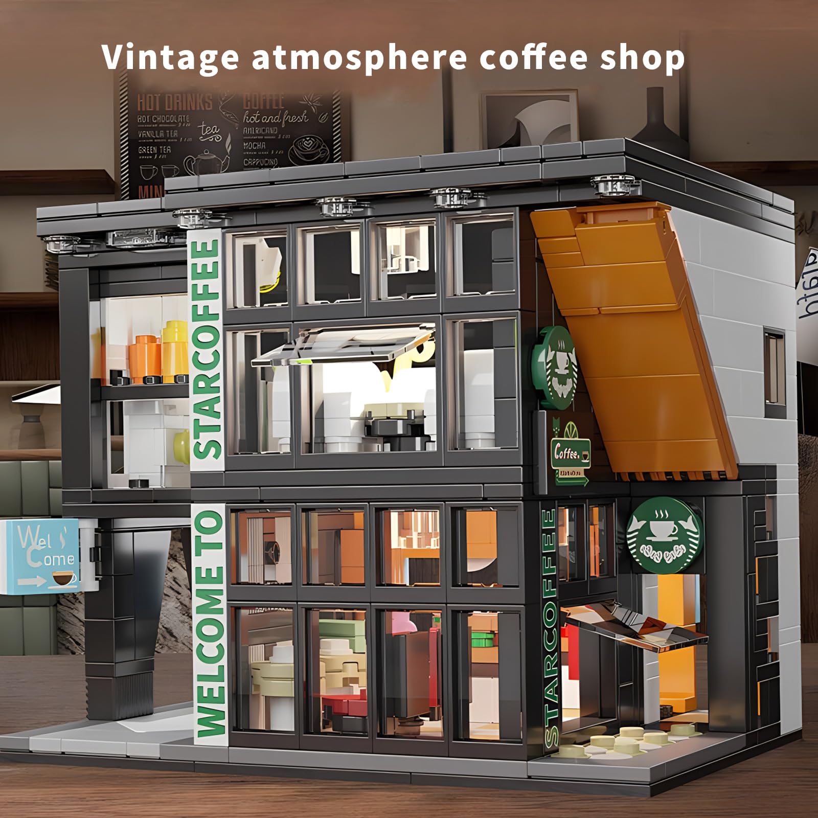 CSNRHG Coffee Shop Building Blocks Toys City Street View Architecture Model Set Birthday Age 6+ Children Teens Adult 581 Pieces