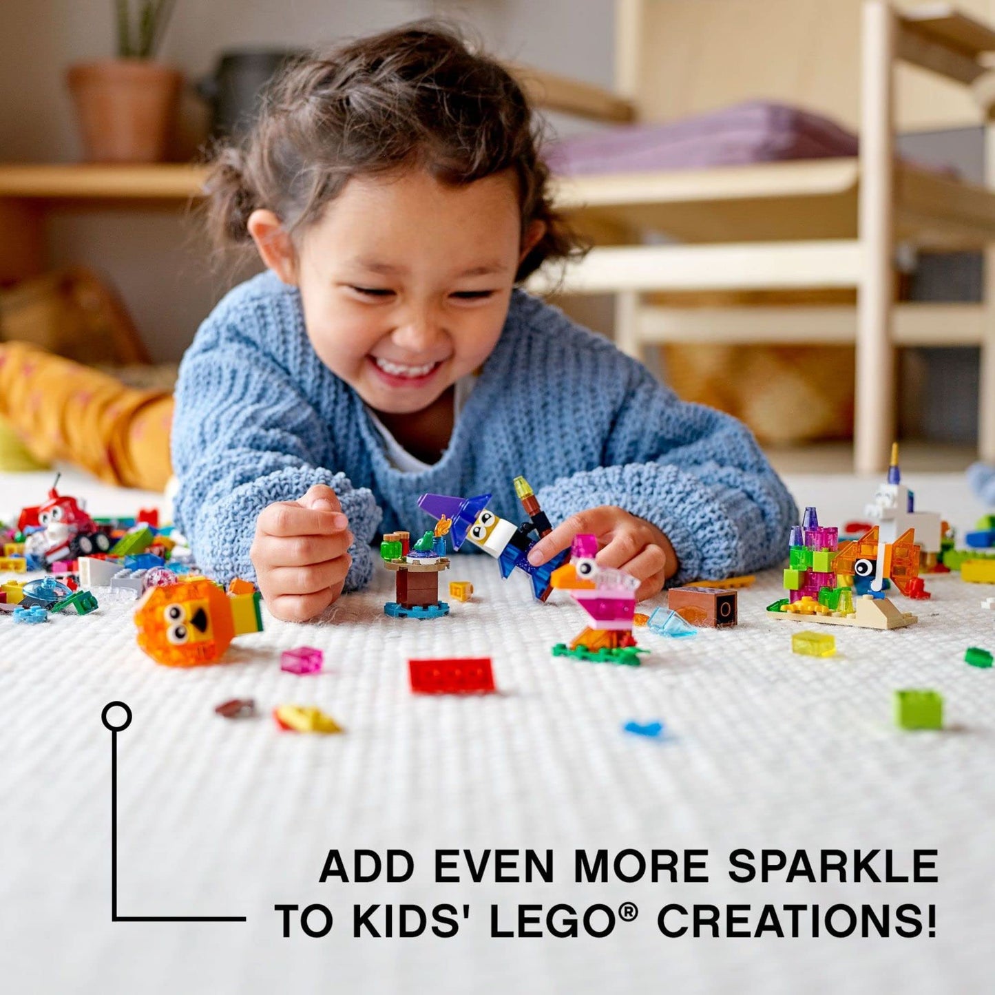 LEGO Classic Creative Transparent Bricks Building Set 11013 for Girls and Boys, STEM Toy and Preschool Hands-On Learning Toy, Includes Wizard