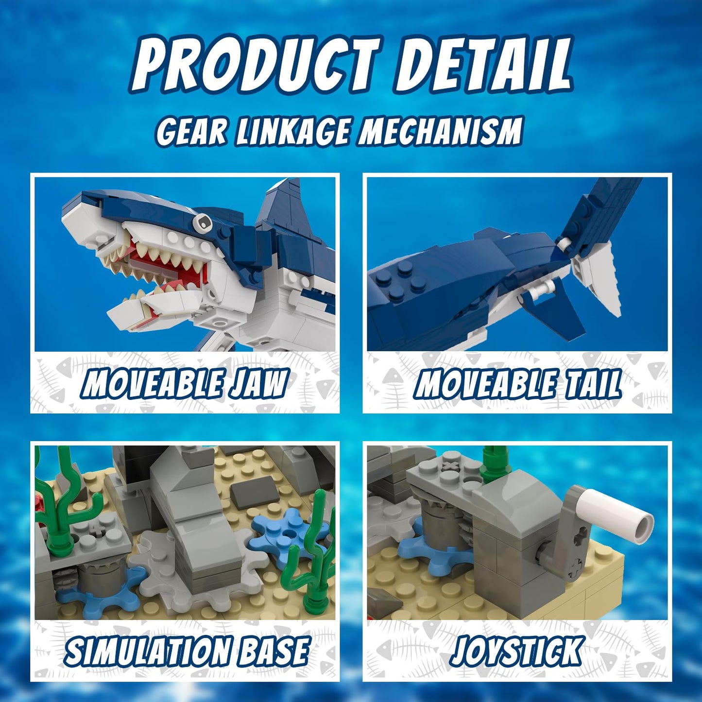 Shark Building Block Set with Rotating Display Stand, Swimming Ocean Animal Model, Compatible with Lego 630 Accessory, Creative Home Decor, Easter