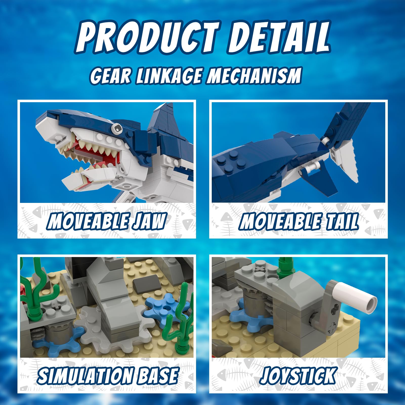 Shark Building Block Set with Rotating Display Stand, Swimming Ocean Animal Model, Compatible with Lego 630 Accessory, Creative Home Decor, Easter