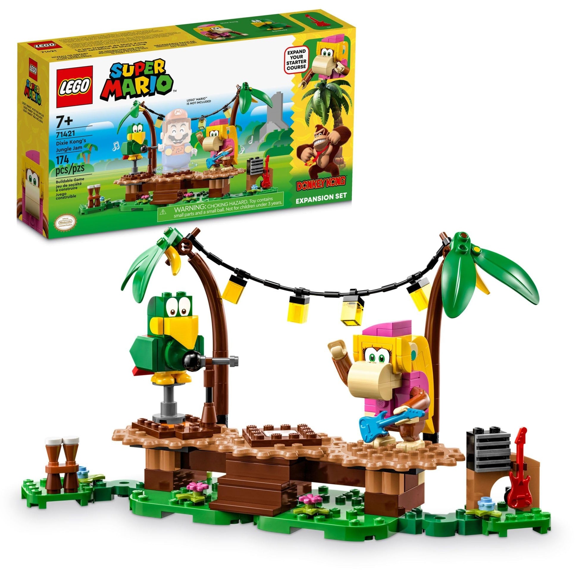 LEGO Super Mario Dixie Kong’s Jungle Jam Expansion Set 71421, Super Mario Gift Set for Boys and Girls Ages 7-9, Buildable Toy Game Featuring 2 Brick