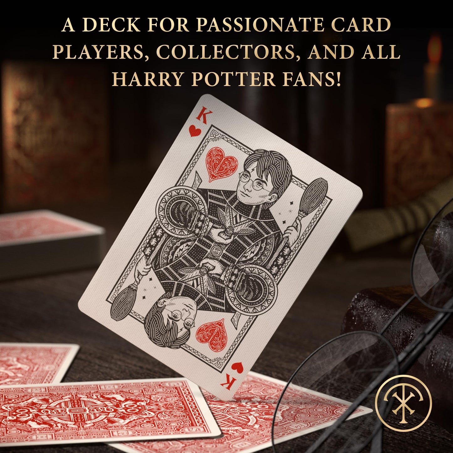 theory11 Harry Potter Playing Cards Red Gryffindor - Wizarding World Poker Deck with Gold Foil, Custom Artwork, Magic, Cardistry, Game Night Gift
