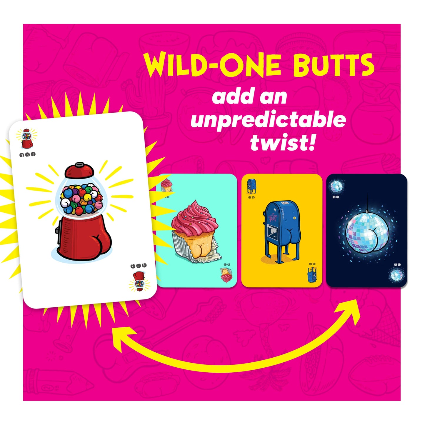 Gamewright Butts On Things Card Game, Fast Funny Family Card Game, 10 Minute Playtime, 2-4 Players, Ages 8+, Silly Butt Art Matching Game for Kids