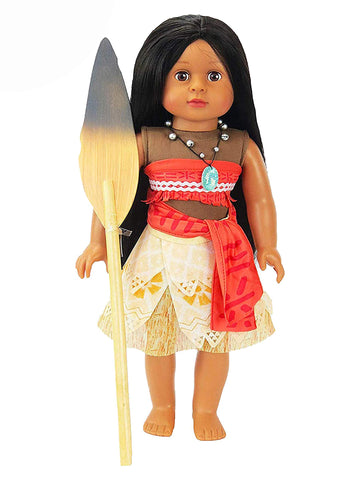 American Fashion World Moana Inspired Outfit with Wooden Paddle Made to fit 18 inch Dolls Compatible with American Girl Dolls