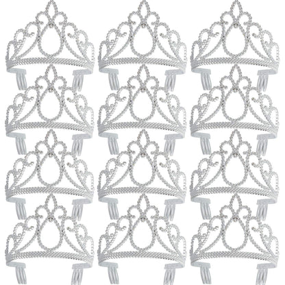 XiangGuanQianYing 12 Pieces Dress up Crowns Princess Crowns and Tiaras Dress up Costume Party Favor Accessories Silver Tiaras for Little Girls