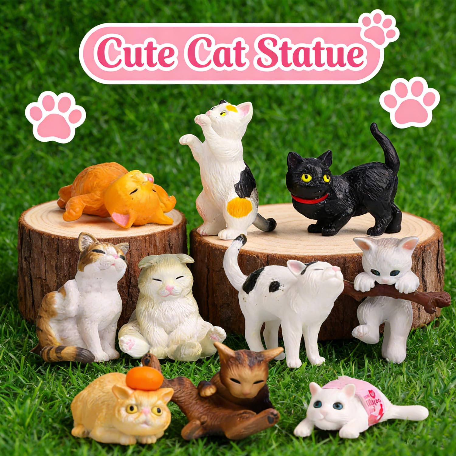 10PCS Mniature Realistic Cat Figurines,Kitty Collection Figurines set for Cat Keeper Lover,Cute Cat Animal Characters Figure for Cake Topper,Landscape