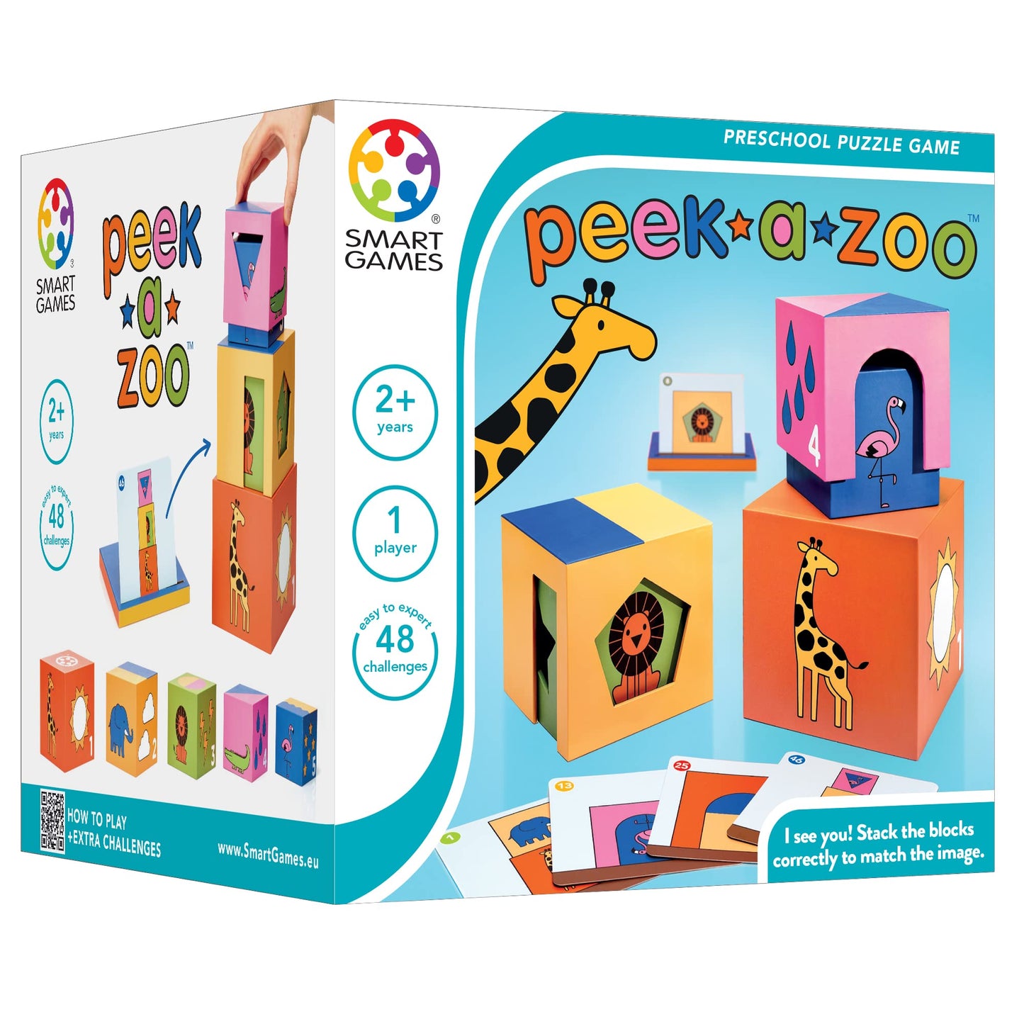SmartGames Peek-A-Zoo Learning Game with 48 Challenges - Educational Stacking Puzzle Toy for Ages 2+