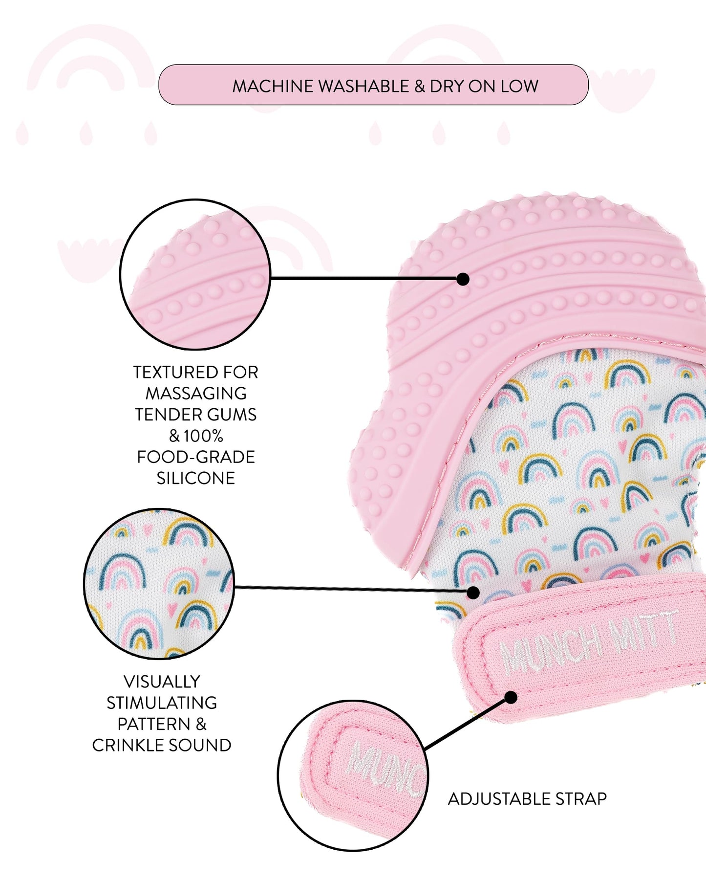 Malarkey Kids Patented Teething Mitten, Munch Mitt Baby Chew Toy - Protects Hands from Chewing & Saliva, Heals Aching Gums, Promotes Sound & Visual