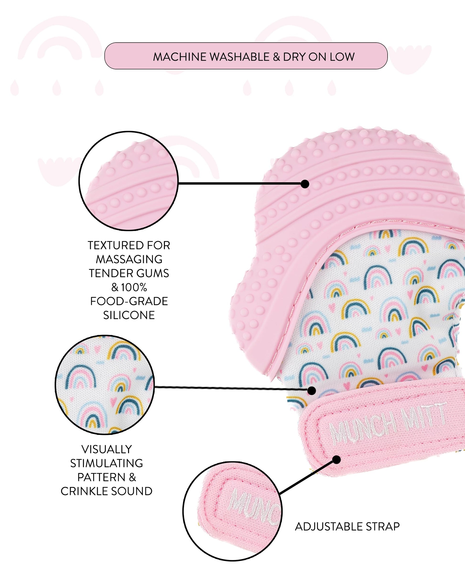 Malarkey Kids Patented Teething Mitten, Munch Mitt Baby Chew Toy - Protects Hands from Chewing & Saliva, Heals Aching Gums, Promotes Sound & Visual