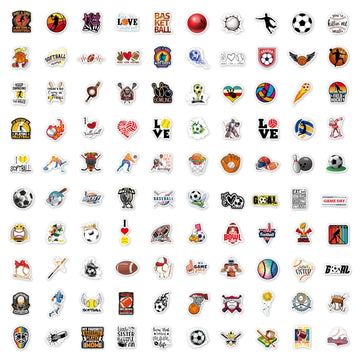 Aaon Sports Stickers (100pcs), Multicolor, Modern, Vinyl, Round, Sports, Soccer, for Water Bottle, Laptop, Car, Bicycle, Luggage, Kids' Room