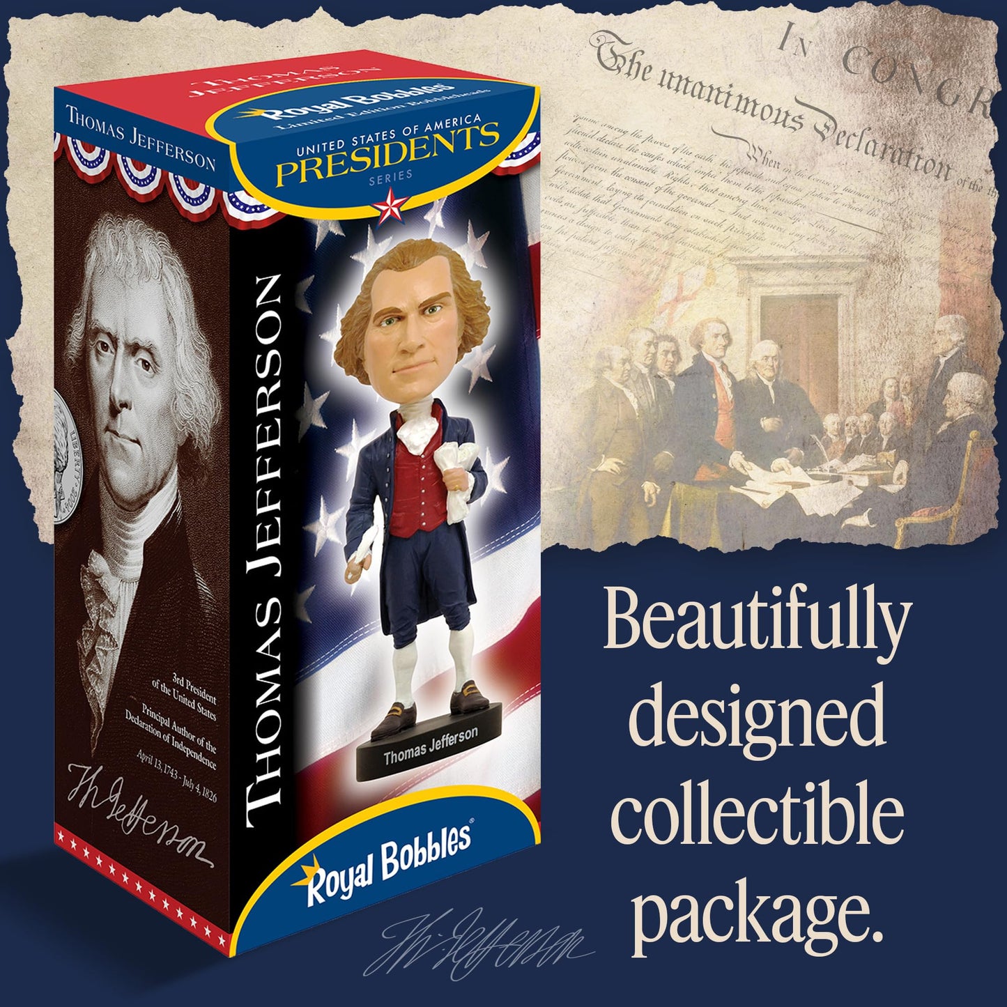 Royal Bobbles Thomas Jefferson, 3rd President of the United States - Founding Fathers Collection - 8.3 Inches Tall - Collectible Bobblehead Statue