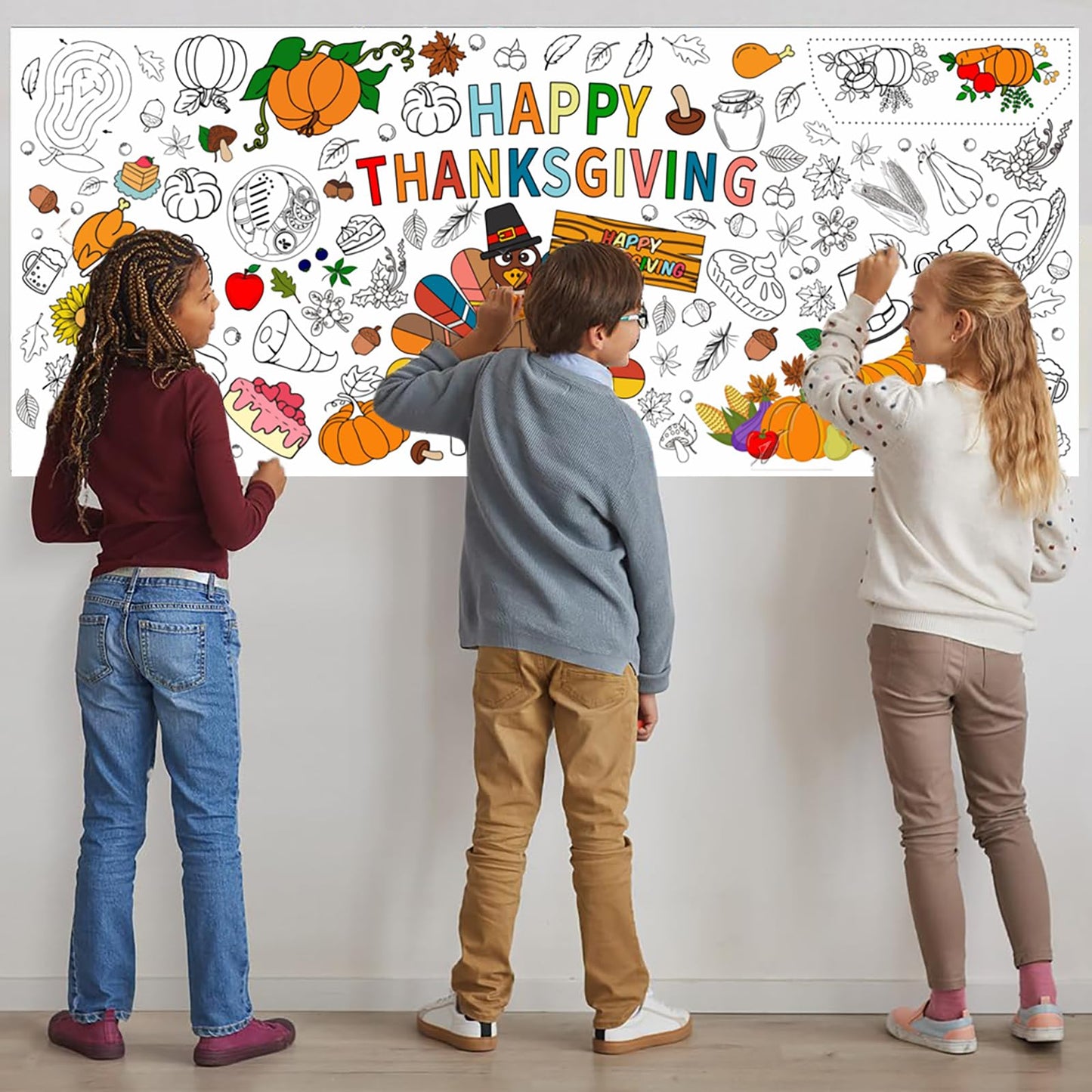 Hoblynth Giant Thanksgiving Coloring Table Cloth for Kids Large Thanksgiving Posters to Color Jumbo Coloring Tablecloth Crafts Thanks Giving Party