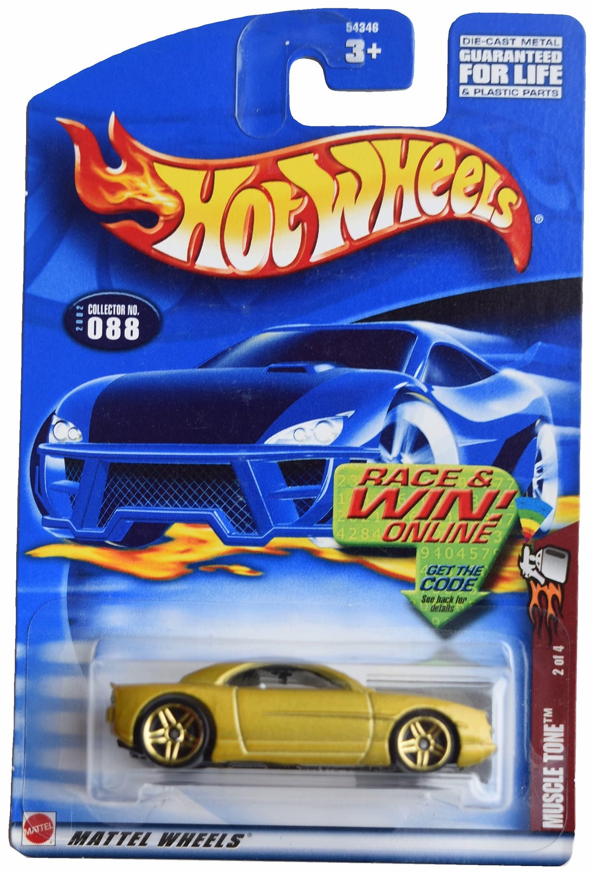 Hot Wheels Muscle Tone, Gold #88 [Race & Win Online Card