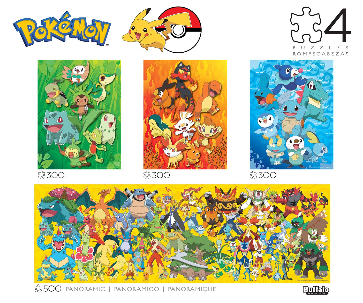 Buffalo Games - Pokémon First Partner - 4 Pack, 300-500 Piece Puzzles