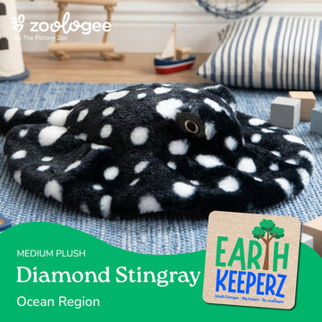 The Petting Zoo Diamond Stingray Stuffed Animal Plushie, Gifts for Kids, Earth Keeperz Sealife Animals, Zoologee Blue and White Stingray Plush Toy, 22