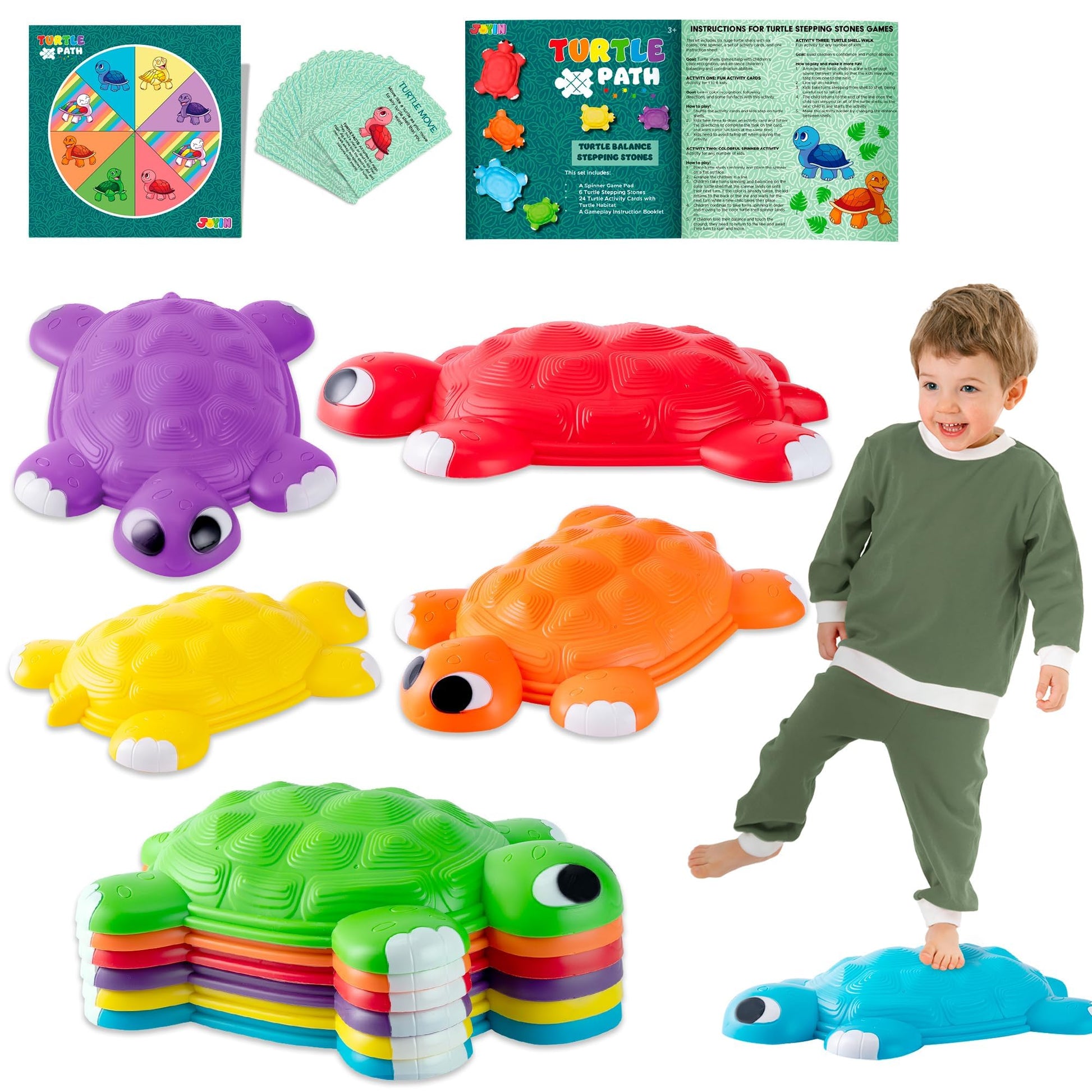 JOYIN Turtle Balance Stepping Stones, 6 Pcs Kids Turtle Jumping Stones Steps Stones Up to 265 Ibs, Kids Obstacle Course Coordination Game Toys