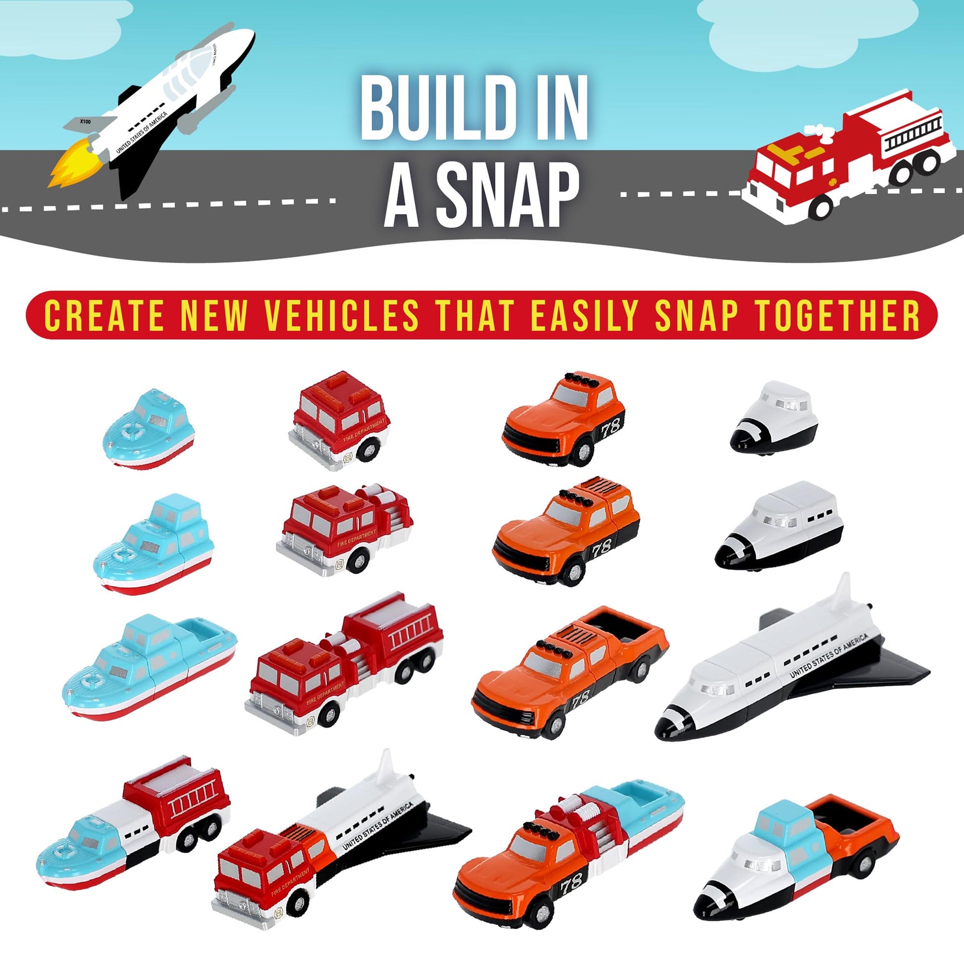 Popular Playthings Magnetic Vehicles for Toddlers 1-3, Mini Mix or Match Car Toys, Snap?Together Interchangeable Parts for Creative Play
