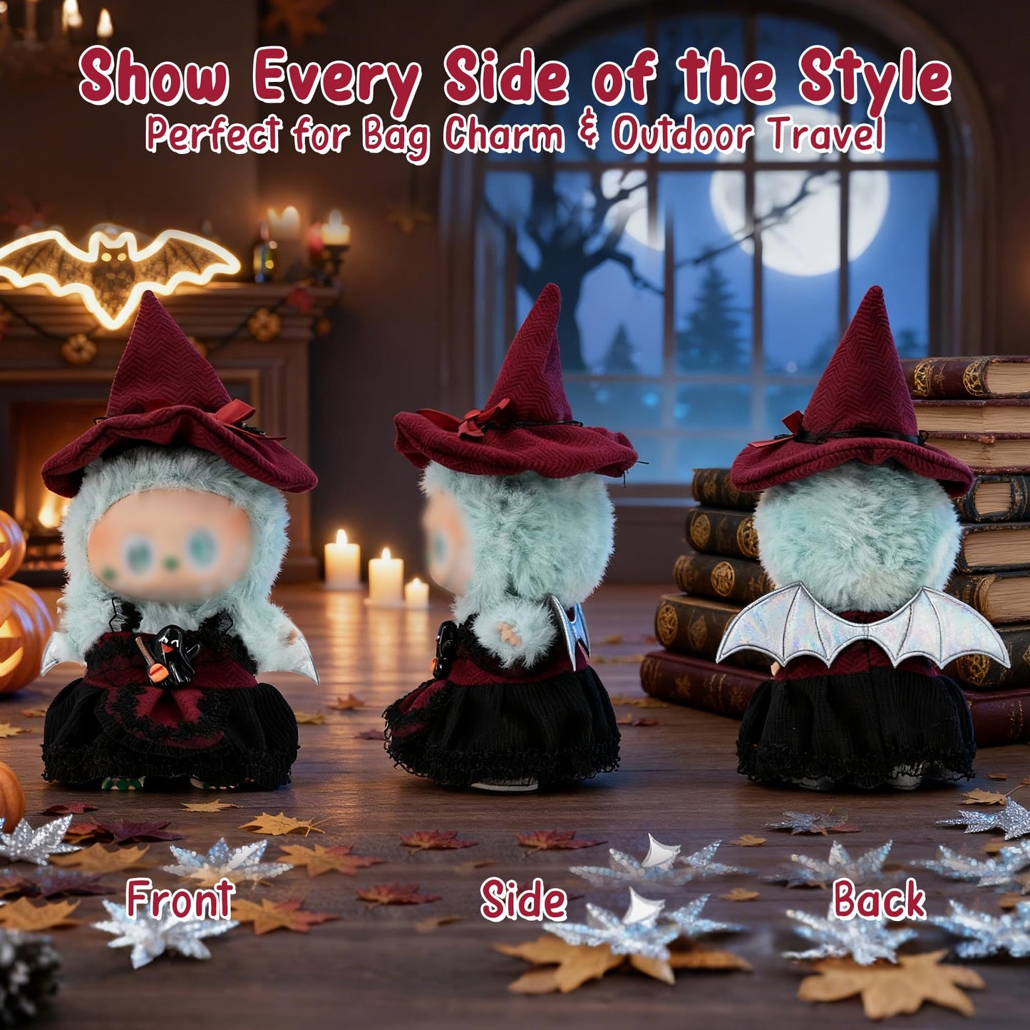 Evowatt Clothes for LA BUBU 17cm Doll (NO Doll), Outfit for LA BUBU, 2-Piece Little Witch Set (Hat & Dress) for LABUBU Dress Up, Costume Accessories