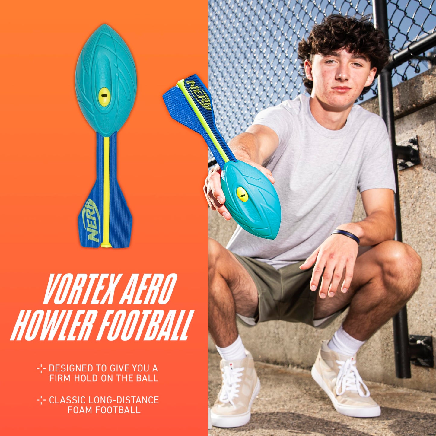 Nerf Vortex Aero Howler Neon Foam Ball, Classic Long-Distance Football, Flight-Optimizing Tail, Whistling Sound, Indoor & Outdoor Fun (Amazon