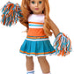 Cheerleader - 6 Piece Cheerleader Outfit - Blouse, Skirt, Headband, Pompons, Socks and Shoes - Clothes for 18 Inch Doll (Doll Not Included)