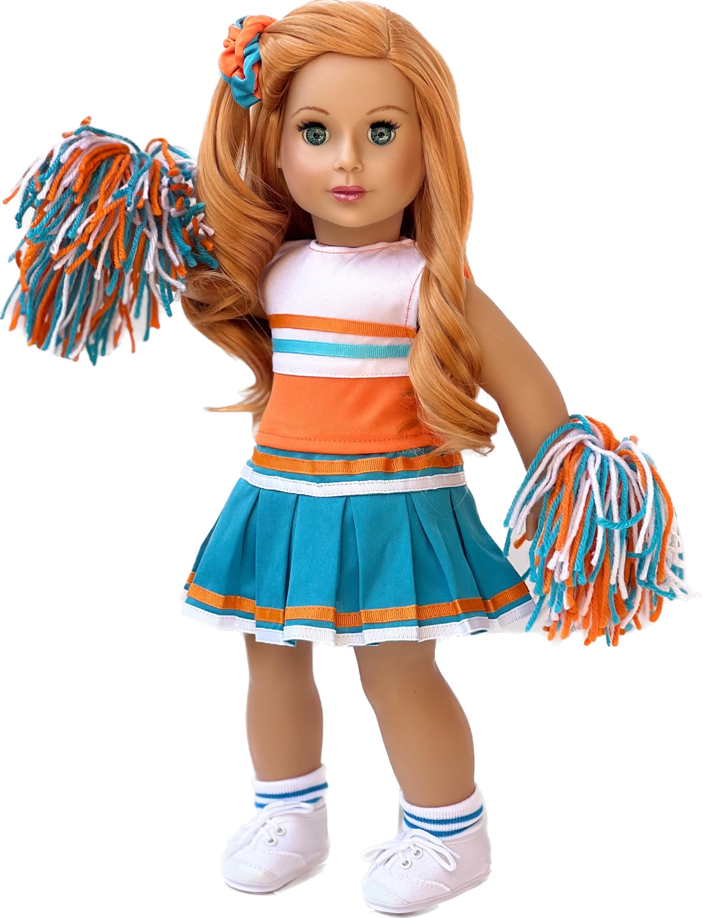 Cheerleader - 6 Piece Cheerleader Outfit - Blouse, Skirt, Headband, Pompons, Socks and Shoes - Clothes for 18 Inch Doll (Doll Not Included)