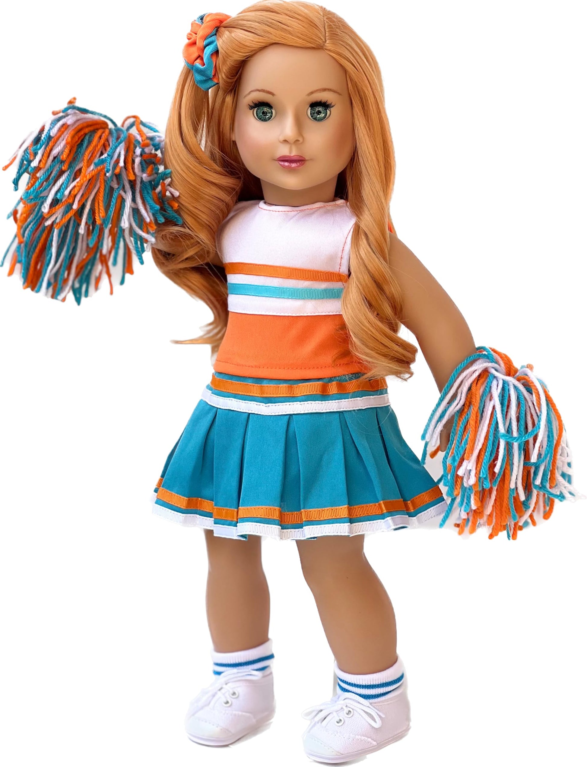 Cheerleader - 6 Piece Cheerleader Outfit - Blouse, Skirt, Headband, Pompons, Socks and Shoes - Clothes for 18 Inch Doll (Doll Not Included)