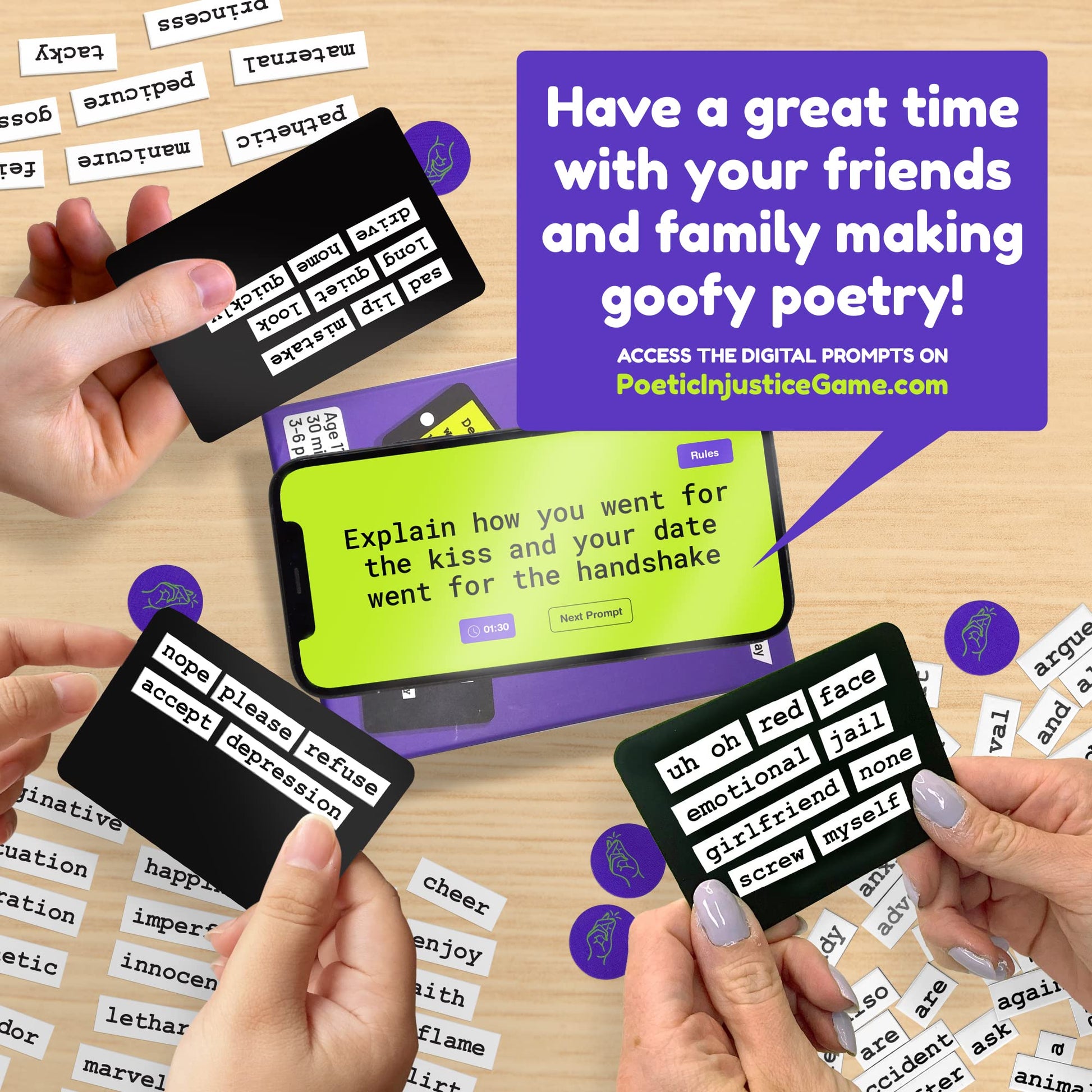 Poetic Injustice - A Magnetic Word Game Where You Make Bad Poetry for Laughs - Family Night Ideas & Fun Party Games for Ages 17+ - Spark Laughter