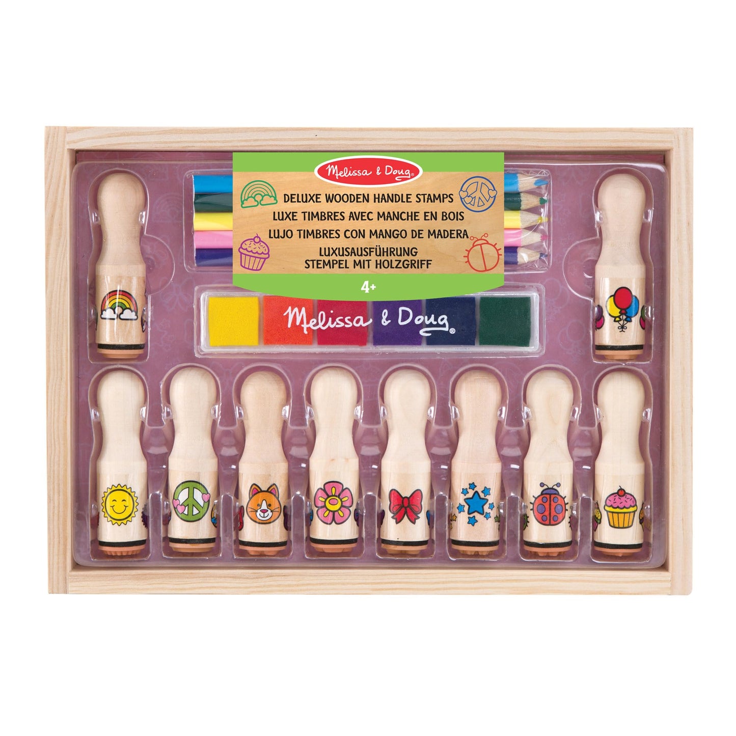 Melissa & Doug Wooden Handle Stamps - Deluxe | Arts & Crafts | Stamp Set | 3+ | Gift for Boy or Girl