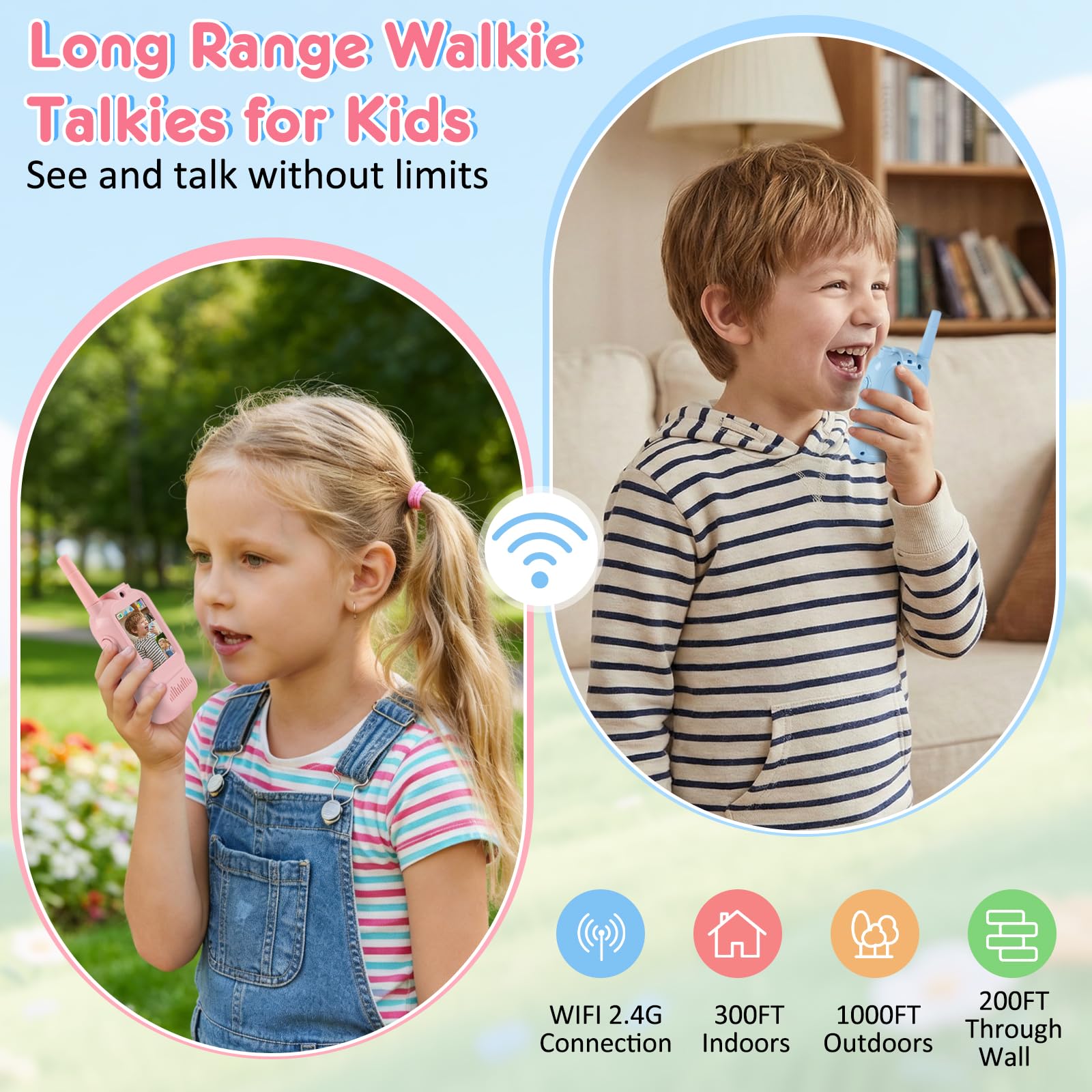 Video Walkie Talkies for Kids with Camera, Long Range Rechargeable Walkie Talkies 2-Pack,Two Way Radios Fun Indoor Outdoor Toys for Camping, Hiking