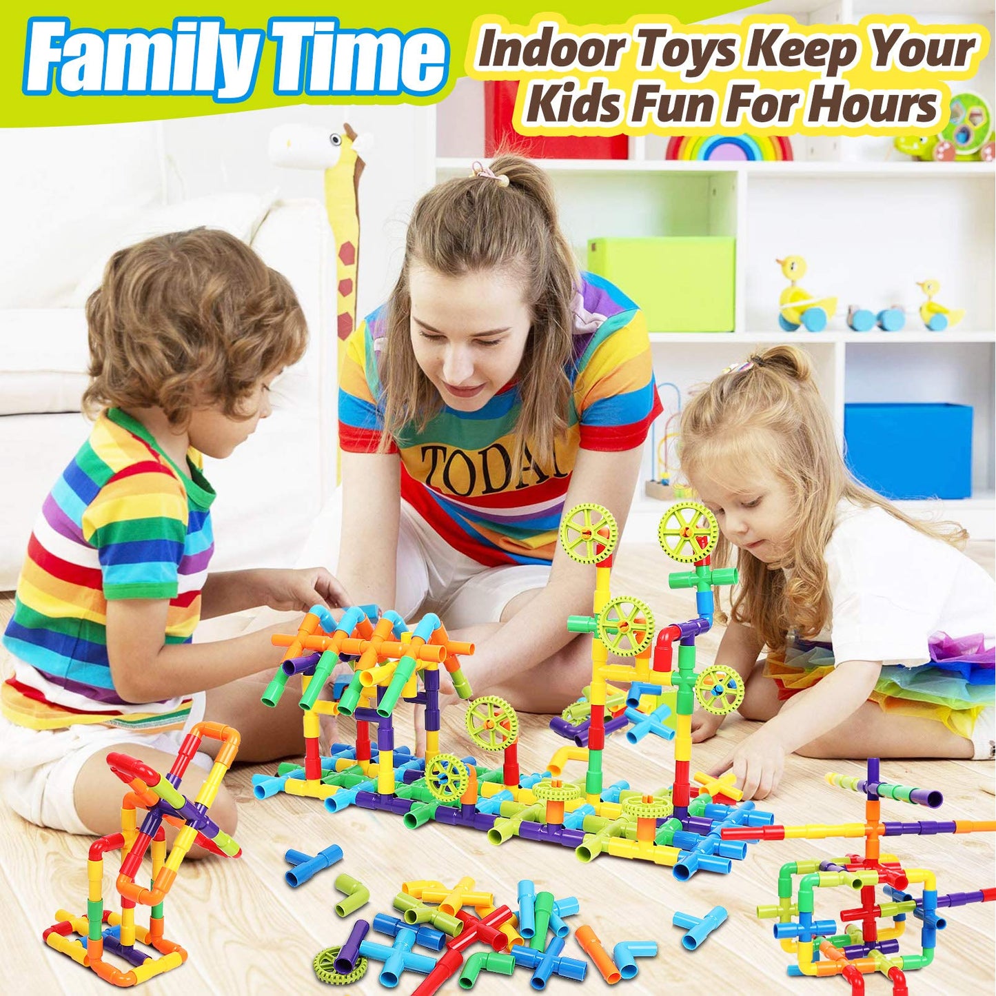 250PCS Pipe Tube Learning Toy for Toddlers, Educational STEM Bins for Classroom Preschool Building Toys, Montessori Interactive Autistic Sensory Toy