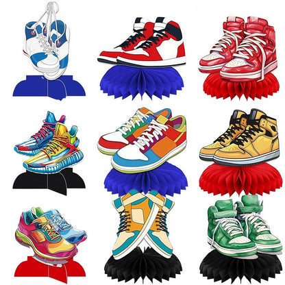 9Pcs Sneaker Honeycomb Ball and Table Centerpieces, Shoe Themed Party Decorations and Favors for Sports Baby Shower, Birthday, Hip Hop Event Supplies